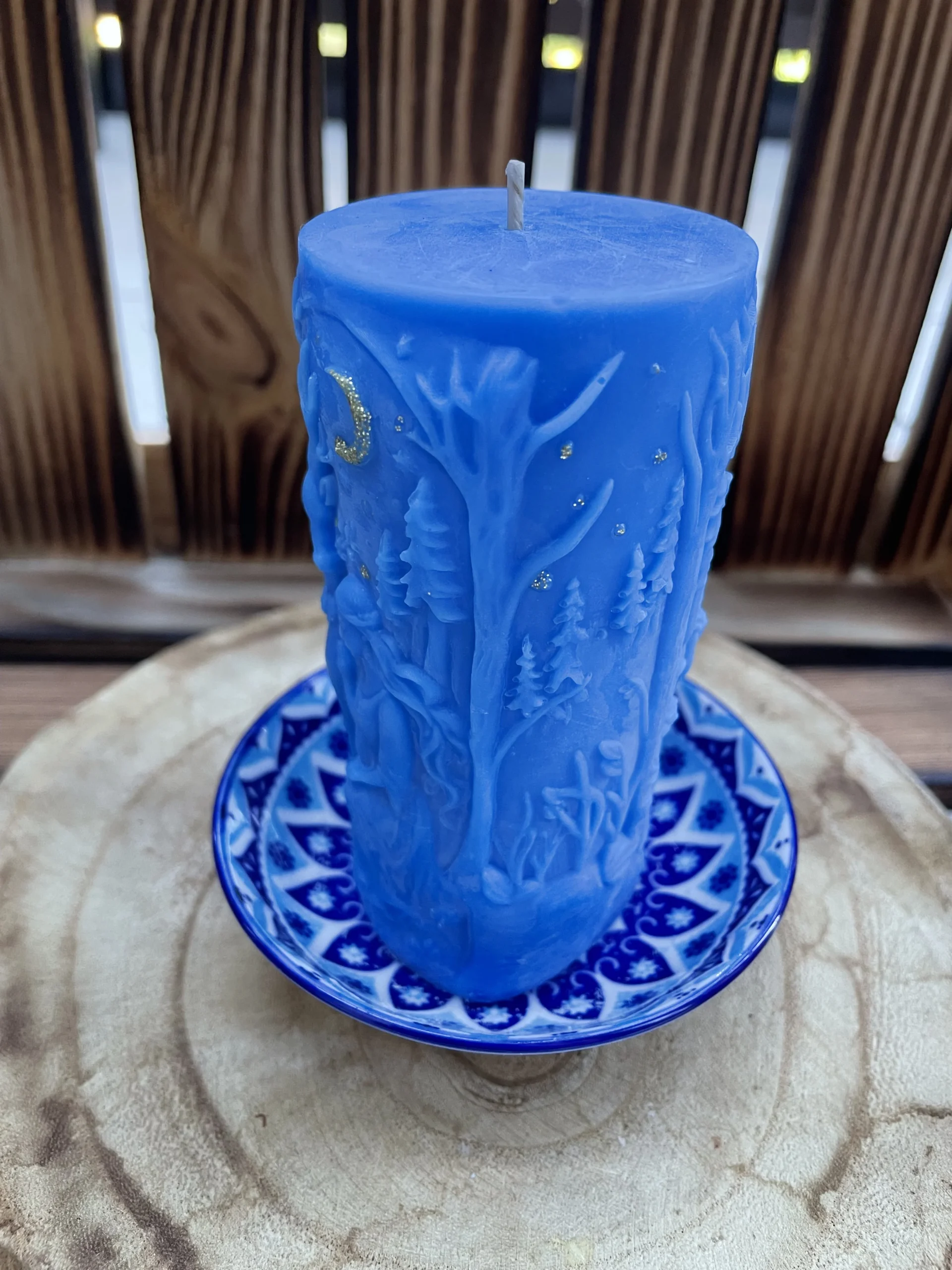 Olive Wax Candle Pillar with Plate