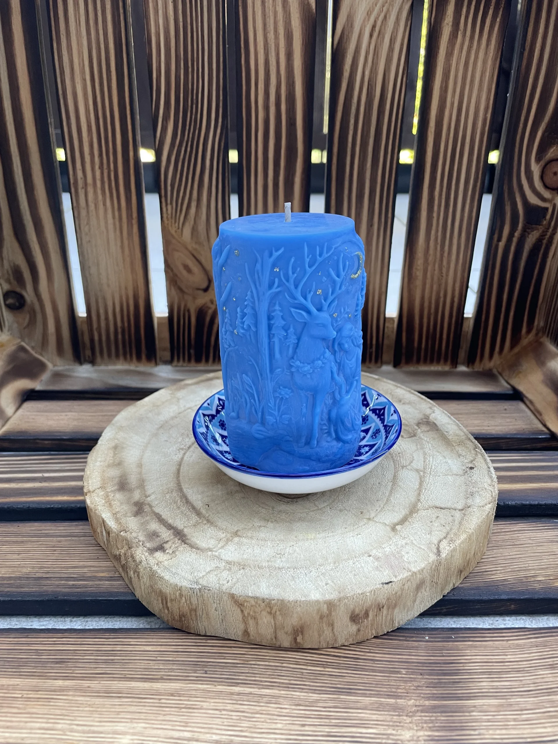 Olive Wax Candle Pillar with Plate